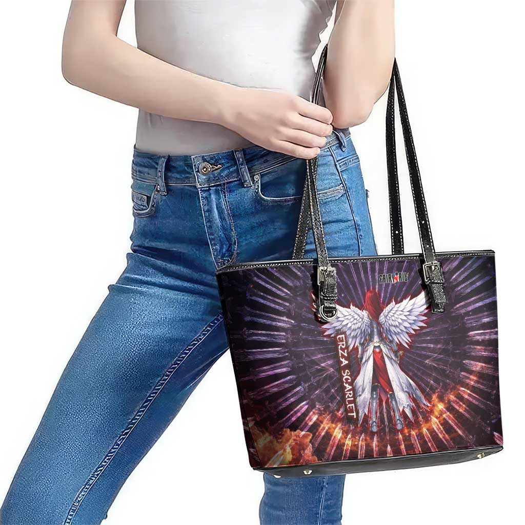 Erza Scarlet Fairy Tail Leather Tote Bag Celestial Armor Anime Style with Radiant Winged Design
