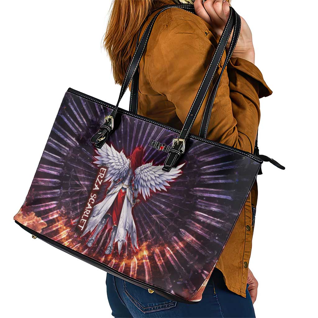Erza Scarlet Fairy Tail Leather Tote Bag Celestial Armor Anime Style with Radiant Winged Design