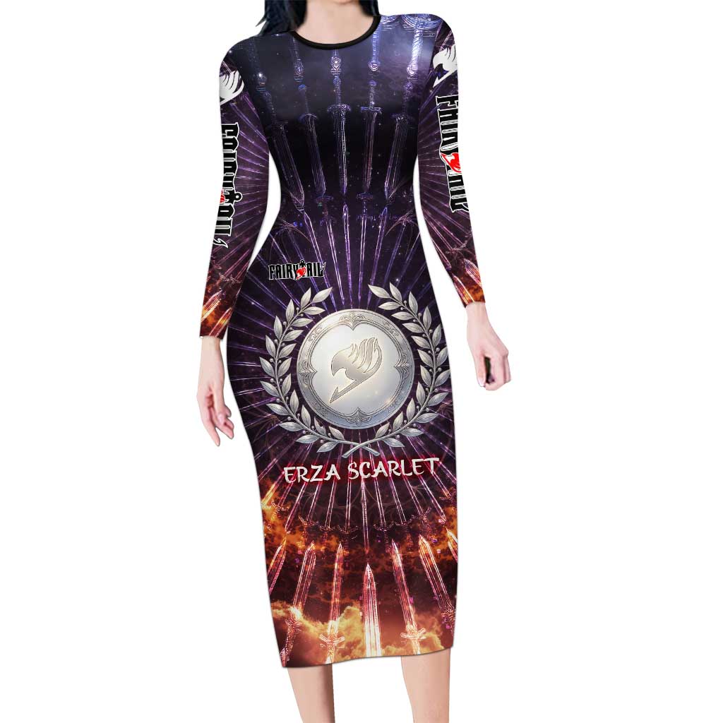 Erza Scarlet Fairy Tail Long Sleeve Bodycon Dress Celestial Armor Anime Style with Radiant Winged Design