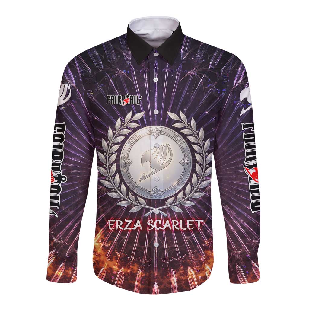 Erza Scarlet Fairy Tail Long Sleeve Button Shirt Celestial Armor Anime Style with Radiant Winged Design