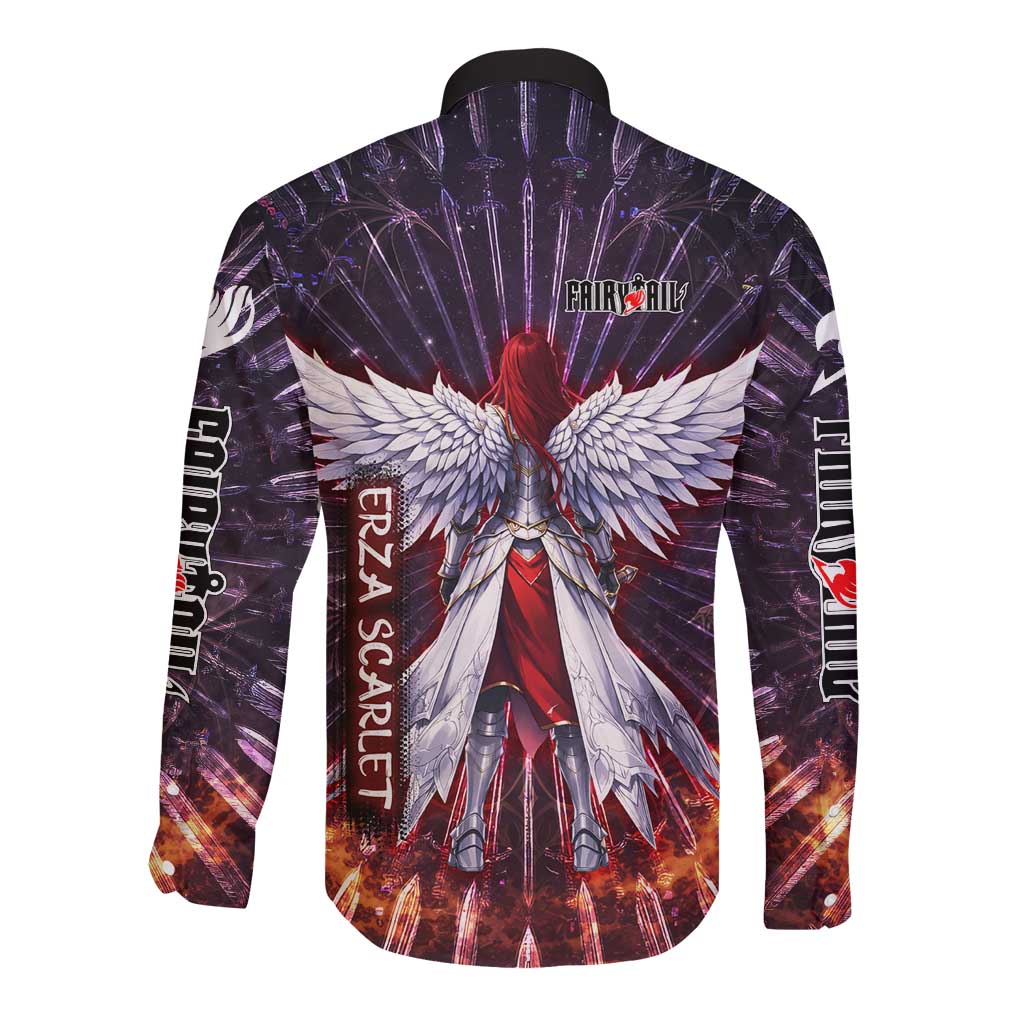 Erza Scarlet Fairy Tail Long Sleeve Button Shirt Celestial Armor Anime Style with Radiant Winged Design