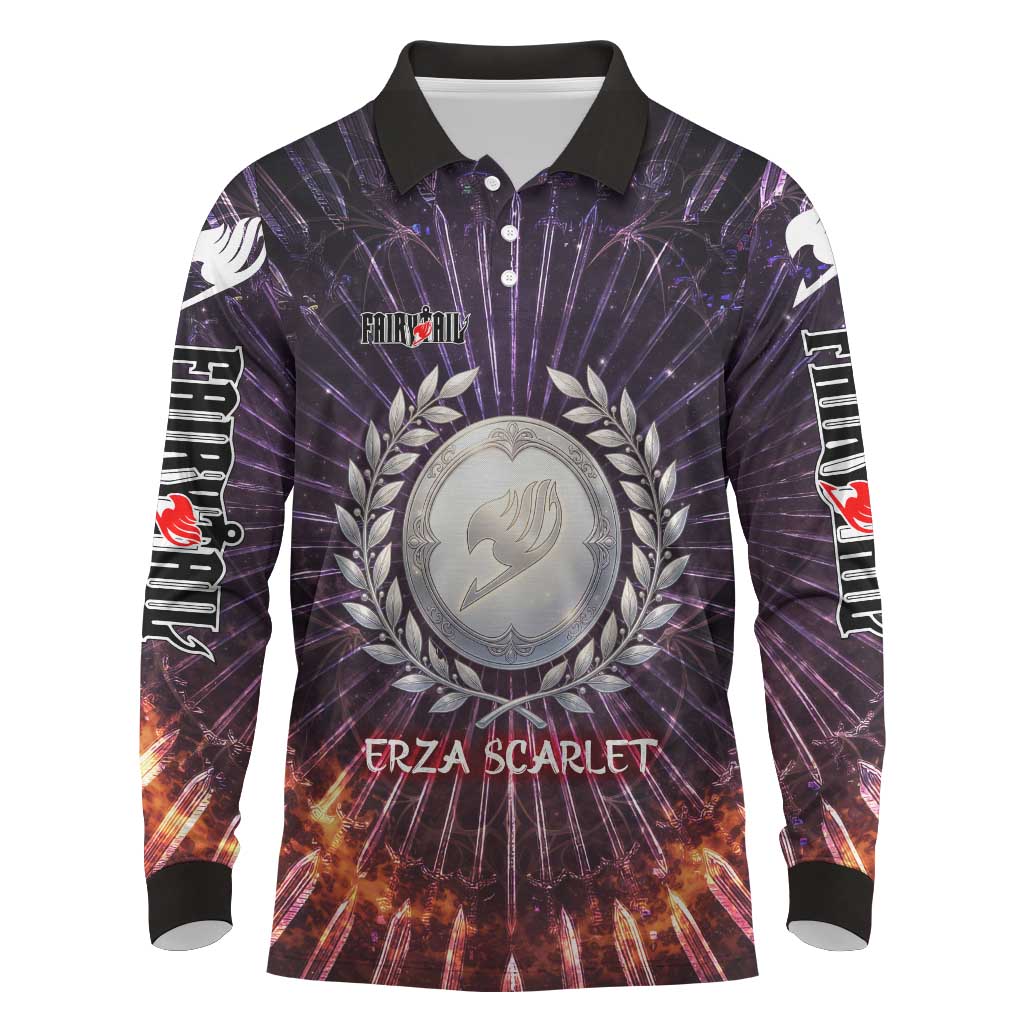Erza Scarlet Fairy Tail Long Sleeve Polo Shirt Celestial Armor Anime Style with Radiant Winged Design