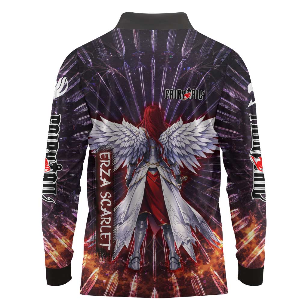 Erza Scarlet Fairy Tail Long Sleeve Polo Shirt Celestial Armor Anime Style with Radiant Winged Design