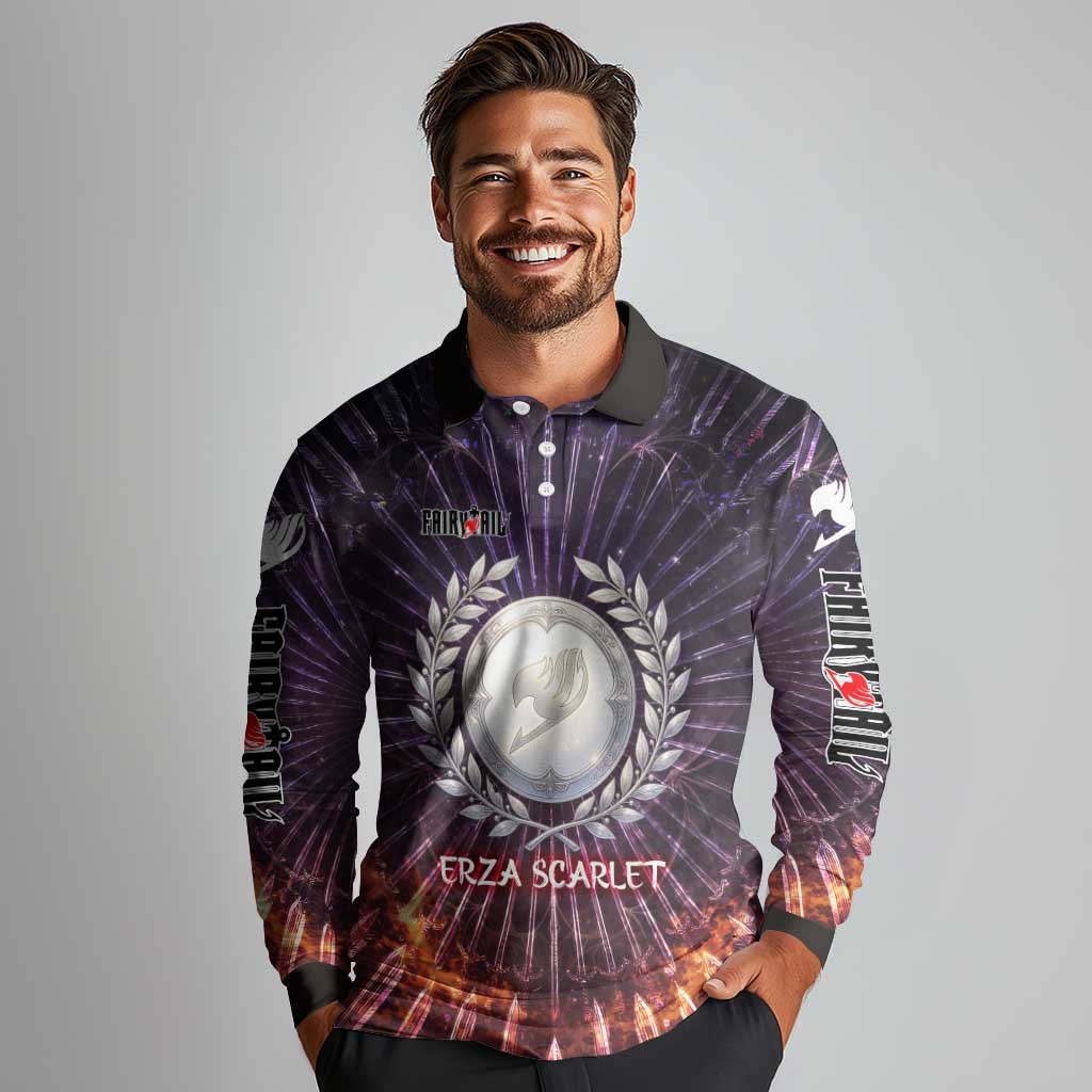 Erza Scarlet Fairy Tail Long Sleeve Polo Shirt Celestial Armor Anime Style with Radiant Winged Design