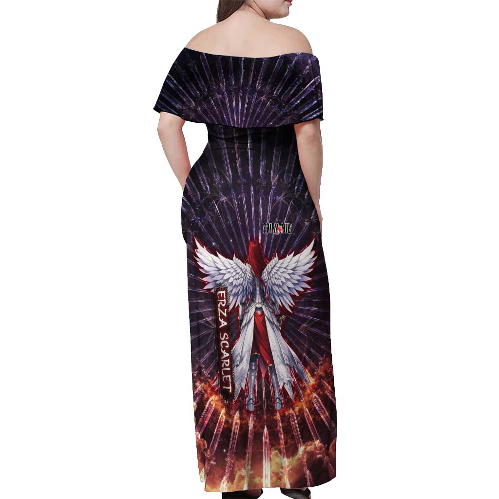 Erza Scarlet Fairy Tail Off Shoulder Maxi Dress Celestial Armor Anime Style with Radiant Winged Design