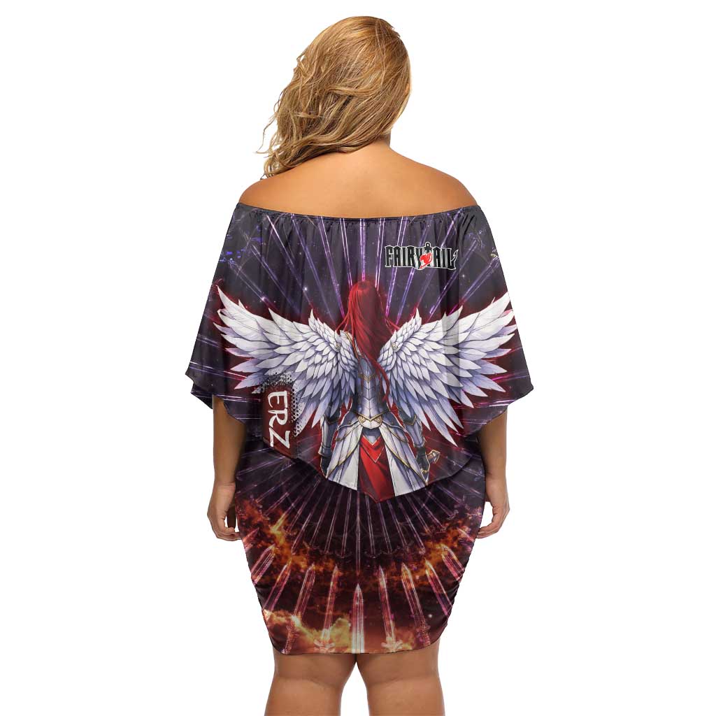 Erza Scarlet Fairy Tail Off Shoulder Short Dress Celestial Armor Anime Style with Radiant Winged Design