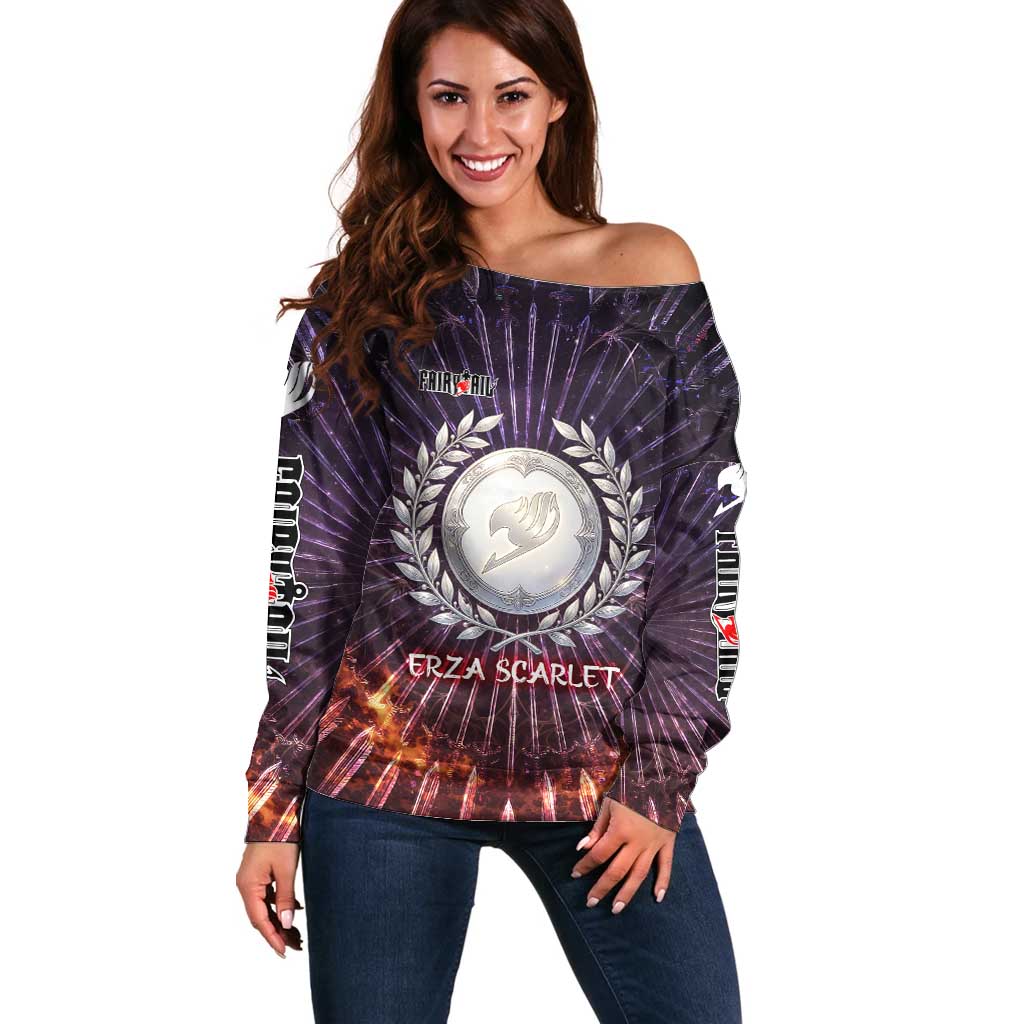 Erza Scarlet Fairy Tail Off Shoulder Sweater Celestial Armor Anime Style with Radiant Winged Design