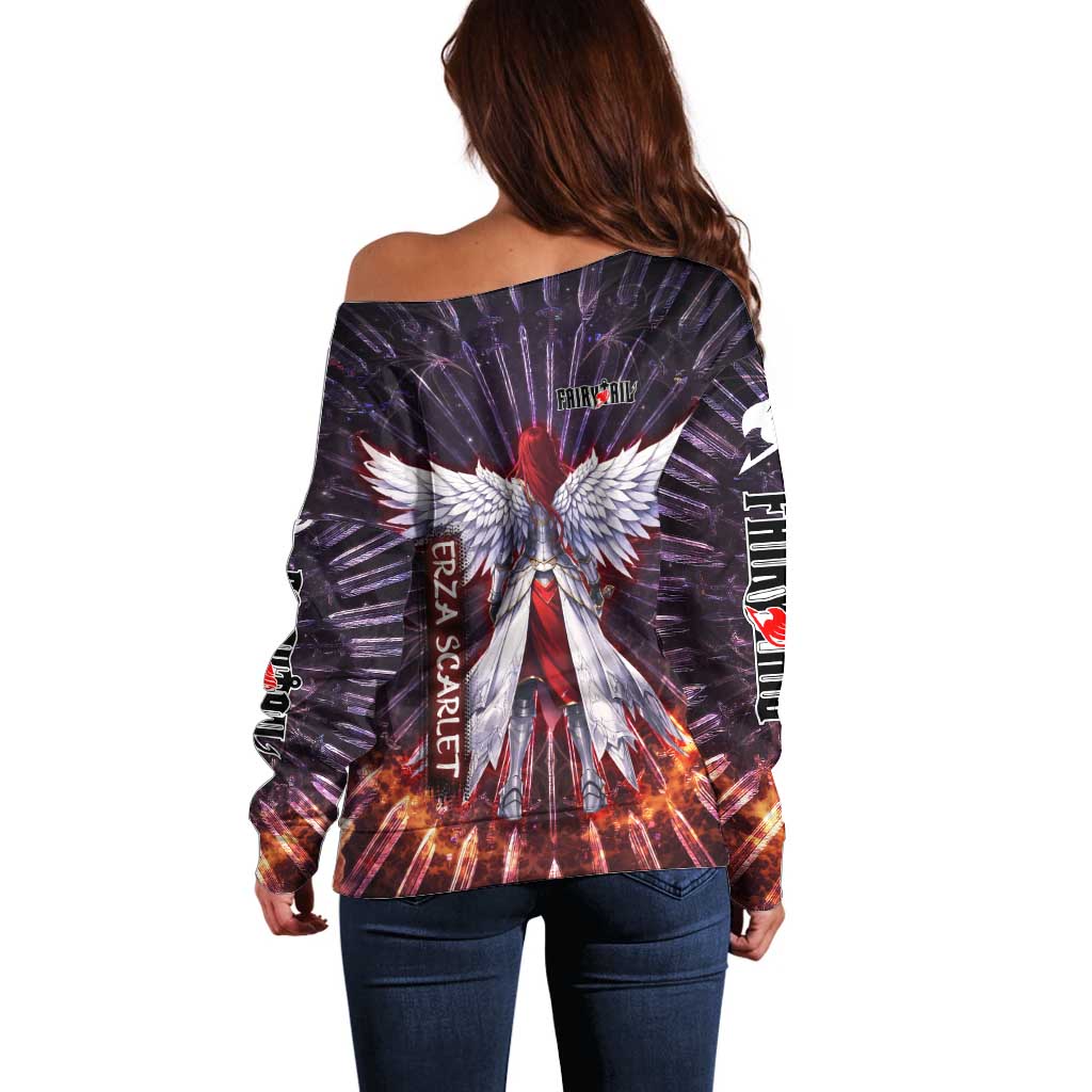 Erza Scarlet Fairy Tail Off Shoulder Sweater Celestial Armor Anime Style with Radiant Winged Design
