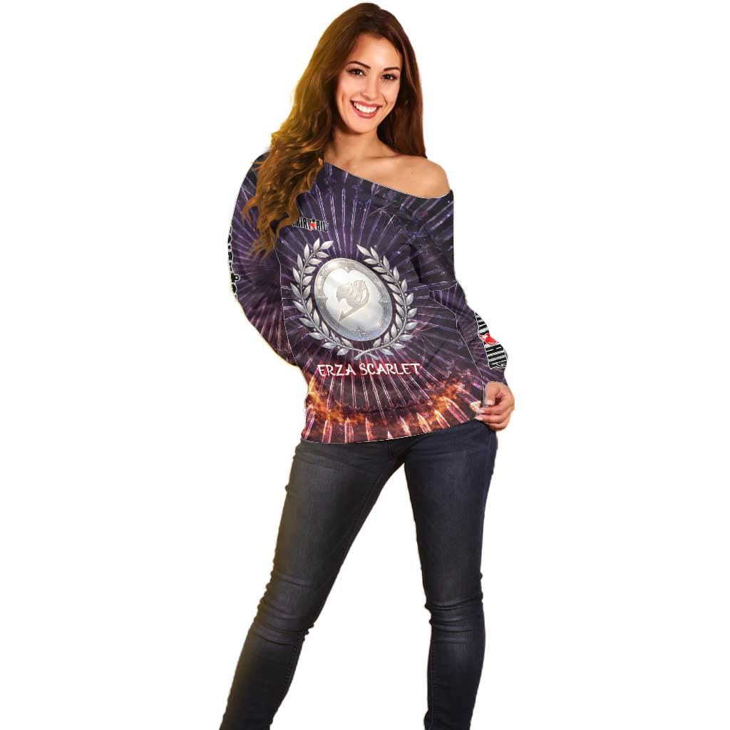 Erza Scarlet Fairy Tail Off Shoulder Sweater Celestial Armor Anime Style with Radiant Winged Design