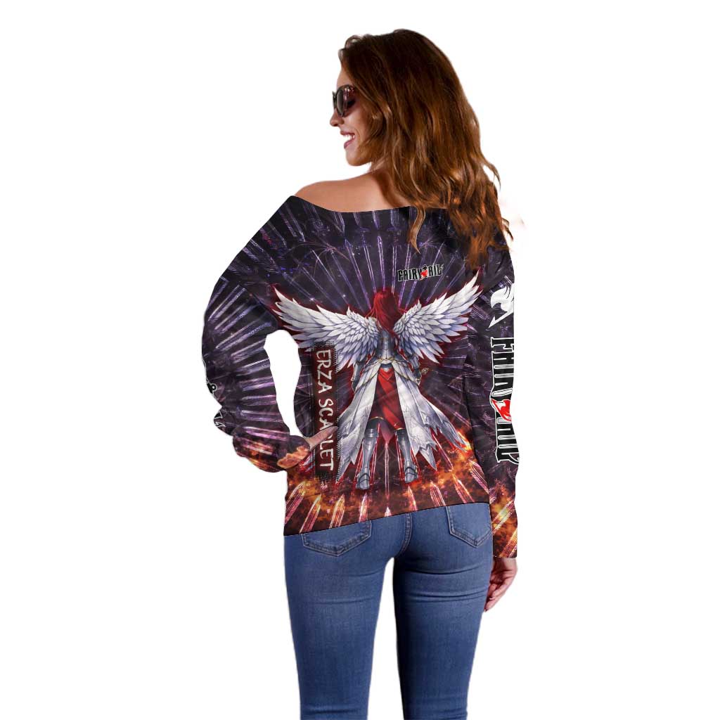 Erza Scarlet Fairy Tail Off Shoulder Sweater Celestial Armor Anime Style with Radiant Winged Design