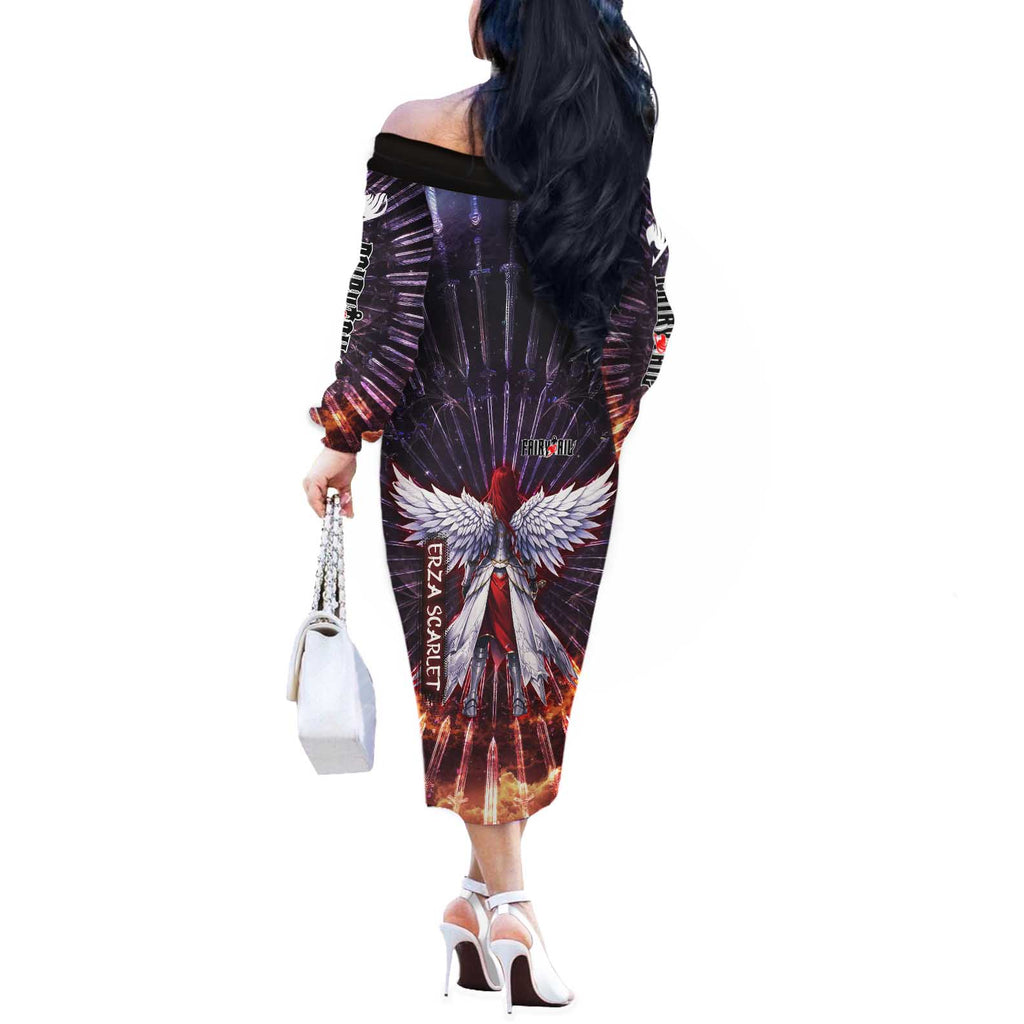 Erza Scarlet Fairy Tail Off The Shoulder Long Sleeve Dress Celestial Armor Anime Style with Radiant Winged Design