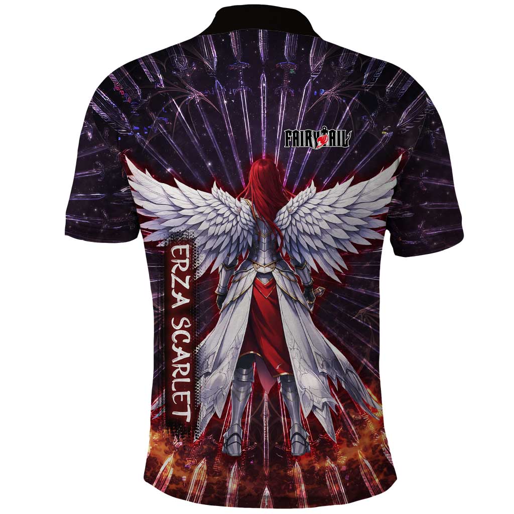 Erza Scarlet Fairy Tail Polo Shirt Celestial Armor Anime Style with Radiant Winged Design