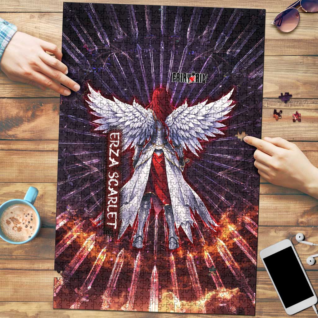 Erza Scarlet Fairy Tail Puzzle Celestial Armor Anime Style with Radiant Winged Design