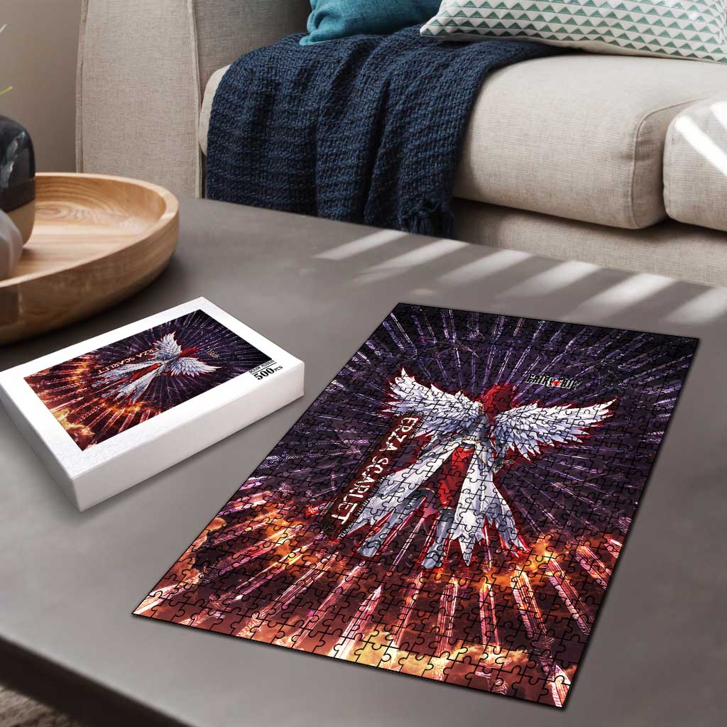 Erza Scarlet Fairy Tail Puzzle Celestial Armor Anime Style with Radiant Winged Design