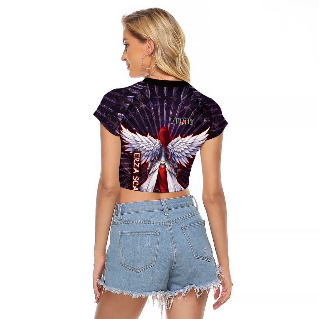 Erza Scarlet Fairy Tail Raglan Cropped T Shirt Celestial Armor Anime Style with Radiant Winged Design