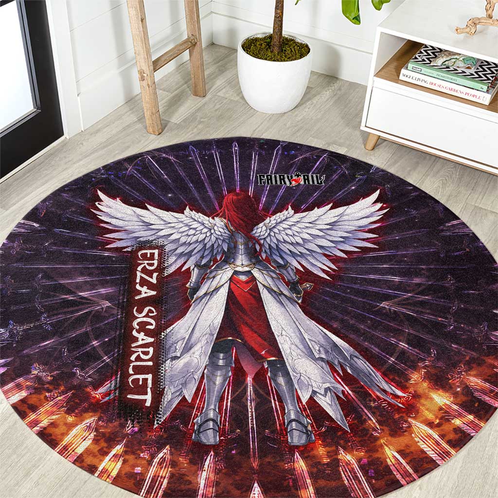 Erza Scarlet Fairy Tail Round Carpet Celestial Armor Anime Style with Radiant Winged Design