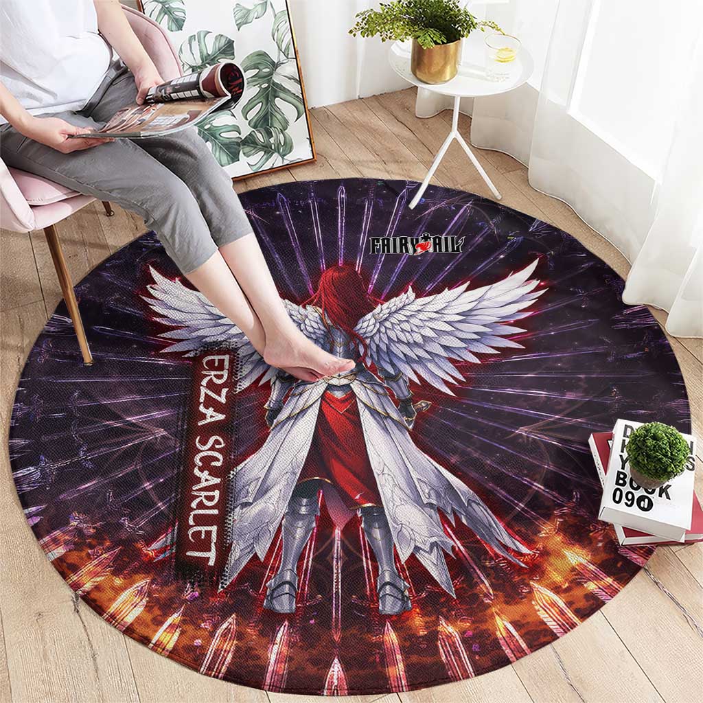 Erza Scarlet Fairy Tail Round Carpet Celestial Armor Anime Style with Radiant Winged Design