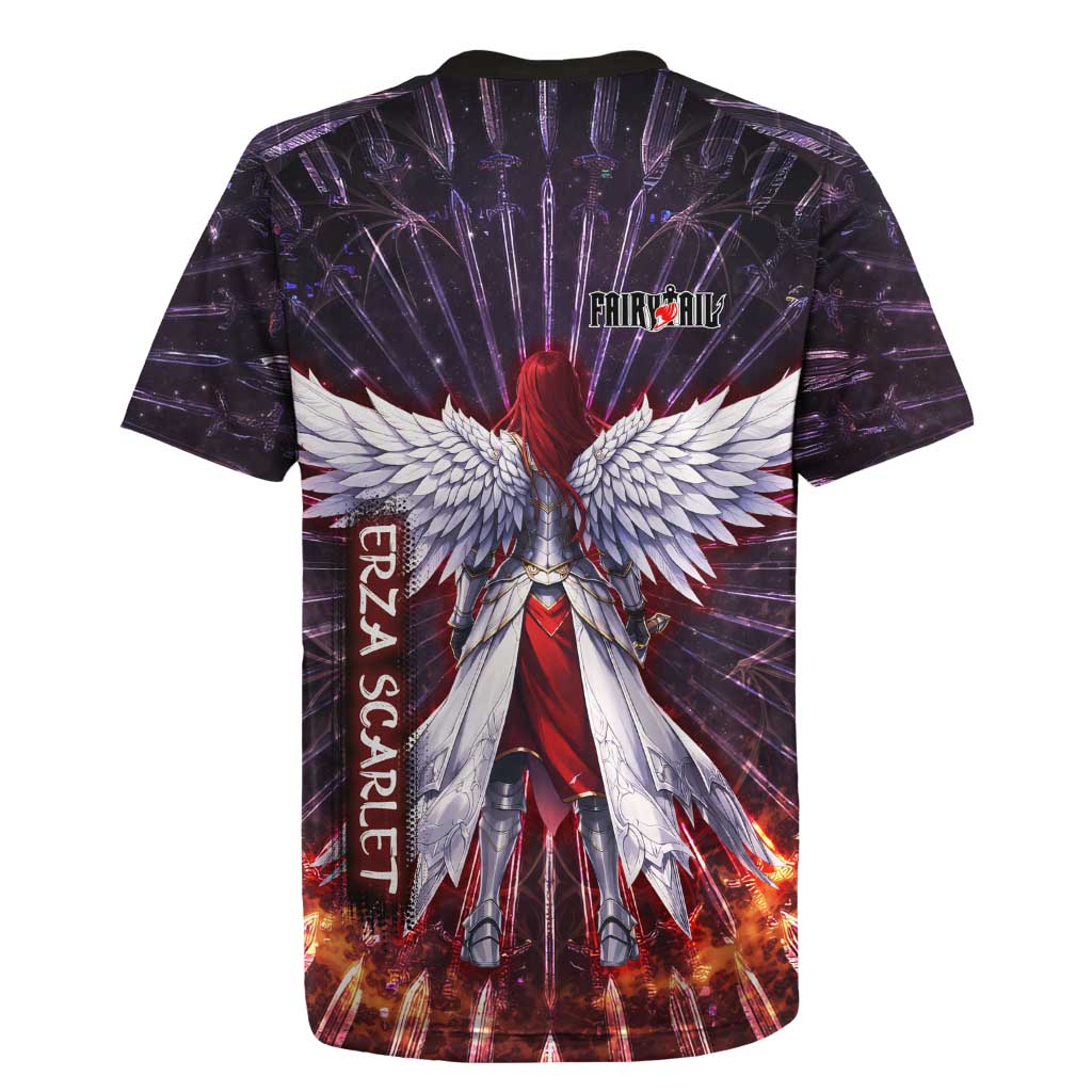 Erza Scarlet Fairy Tail Rugby Jersey Celestial Armor Anime Style with Radiant Winged Design