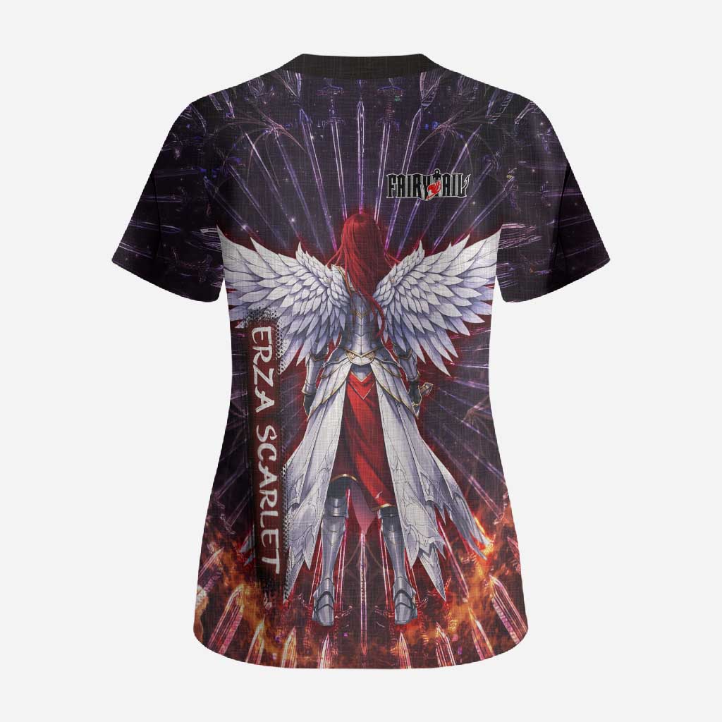 Erza Scarlet Fairy Tail Scrub Top Celestial Armor Anime Style with Radiant Winged Design