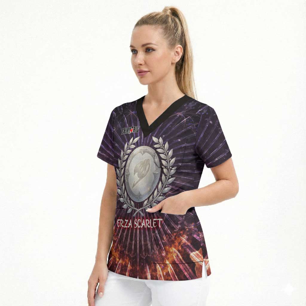 Erza Scarlet Fairy Tail Scrub Top Celestial Armor Anime Style with Radiant Winged Design