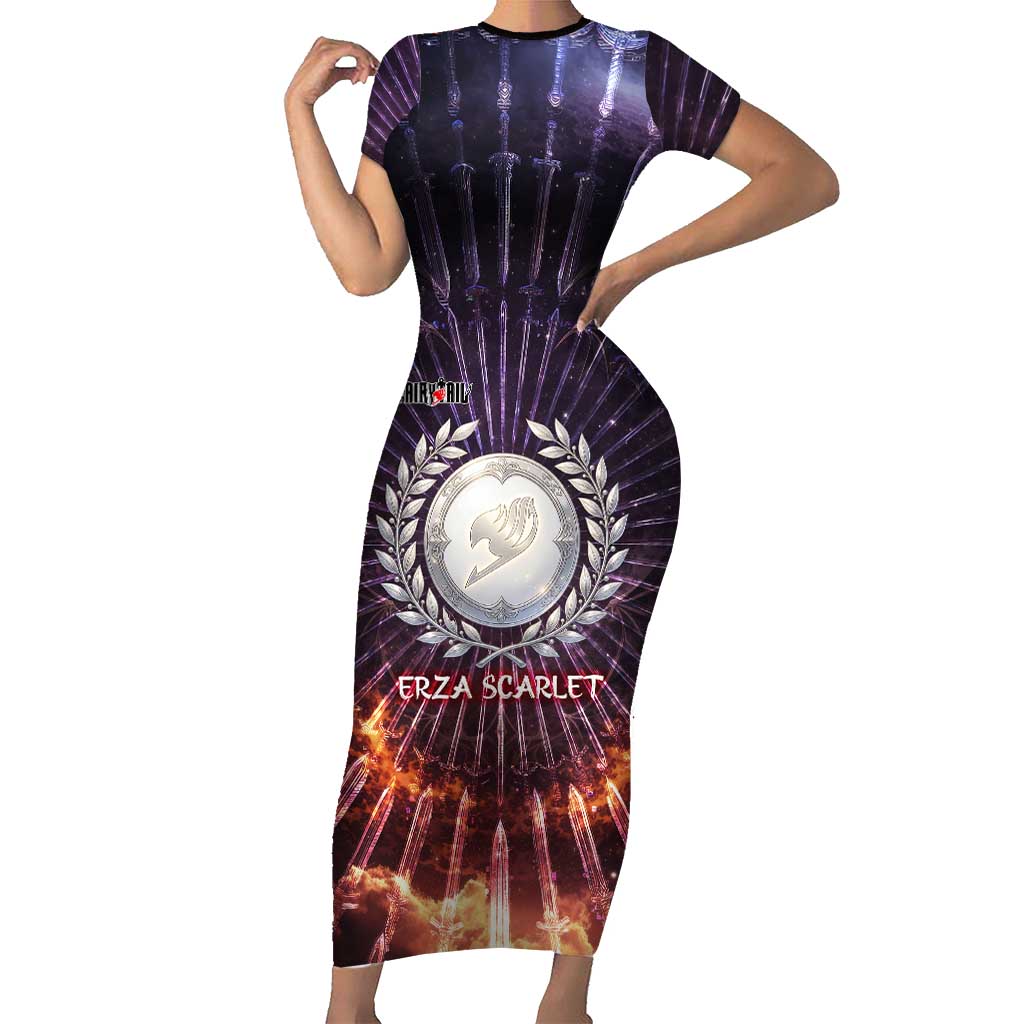 Erza Scarlet Fairy Tail Short Sleeve Bodycon Dress Celestial Armor Anime Style with Radiant Winged Design