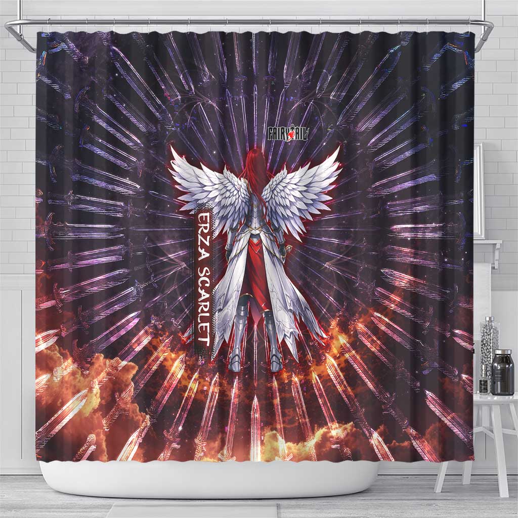 Erza Scarlet Fairy Tail Shower Curtain Celestial Armor Anime Style with Radiant Winged Design