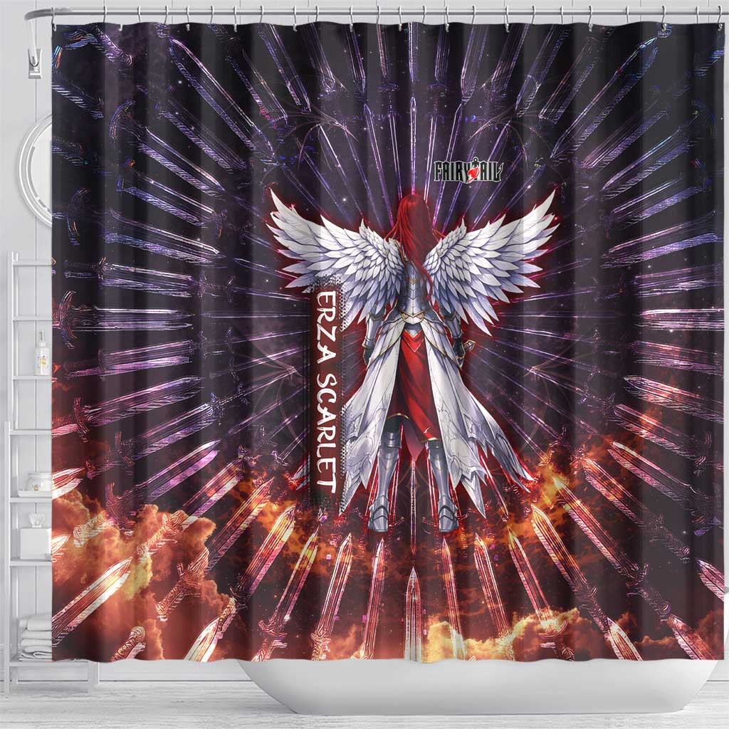 Erza Scarlet Fairy Tail Shower Curtain Celestial Armor Anime Style with Radiant Winged Design
