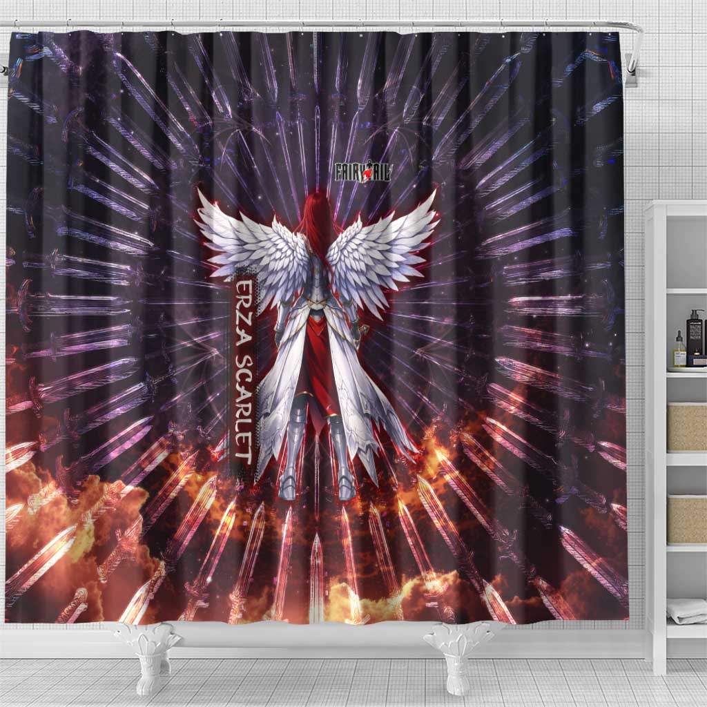 Erza Scarlet Fairy Tail Shower Curtain Celestial Armor Anime Style with Radiant Winged Design