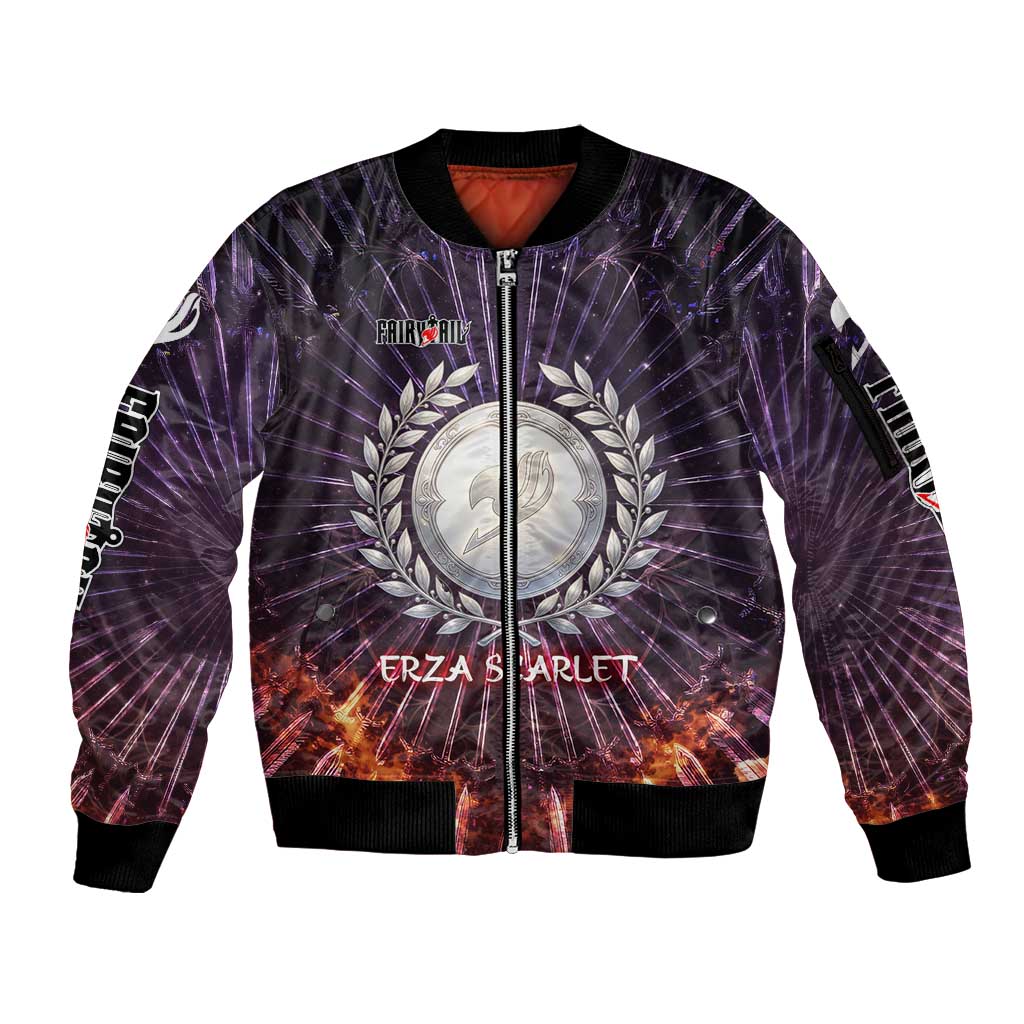 Erza Scarlet Fairy Tail Sleeve Zip Bomber Jacket Celestial Armor Anime Style with Radiant Winged Design