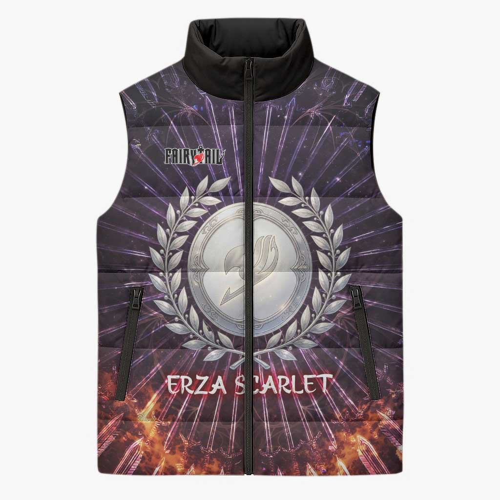 Erza Scarlet Fairy Tail Sleeveless Puffer Jacket Celestial Armor Anime Style with Radiant Winged Design