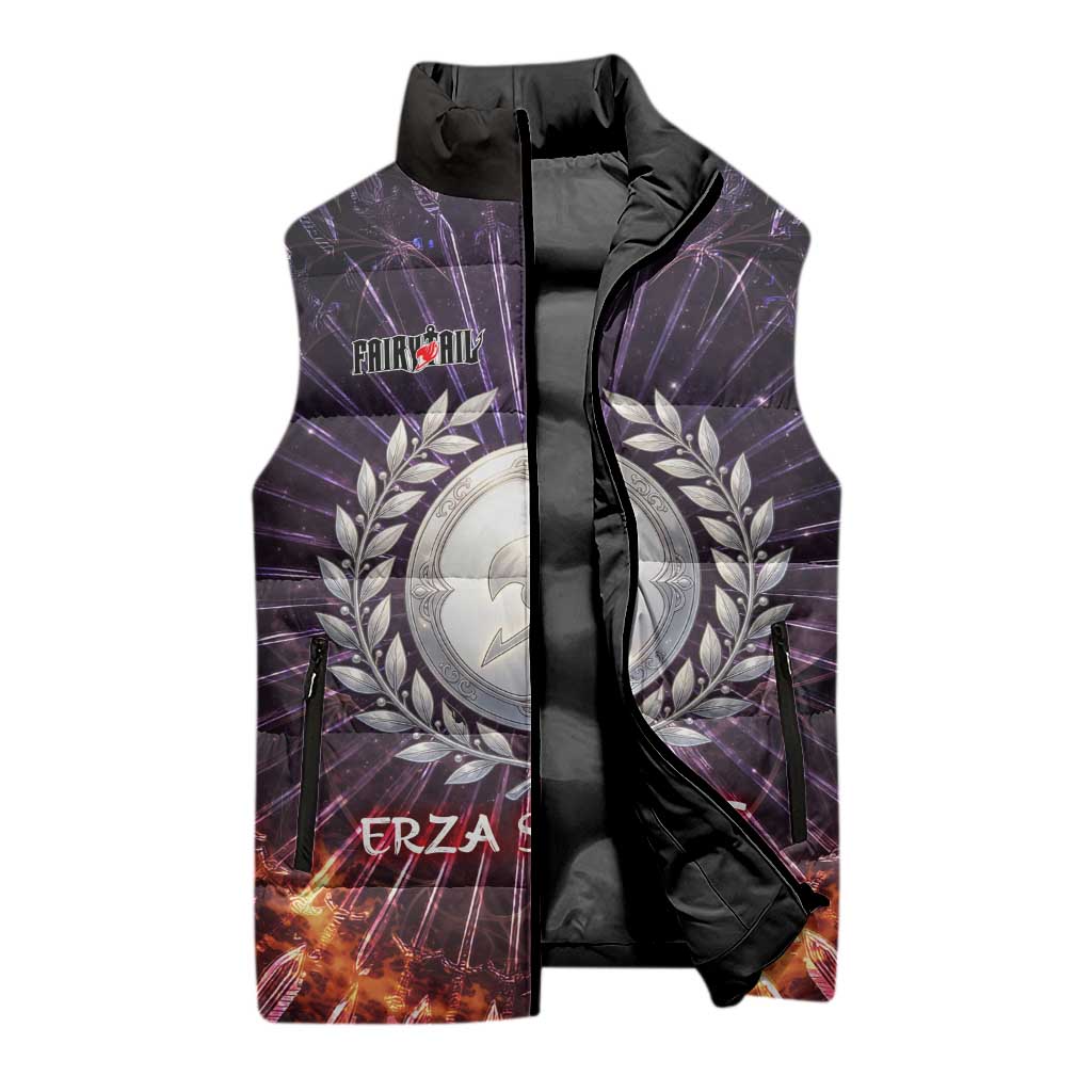 Erza Scarlet Fairy Tail Sleeveless Puffer Jacket Celestial Armor Anime Style with Radiant Winged Design