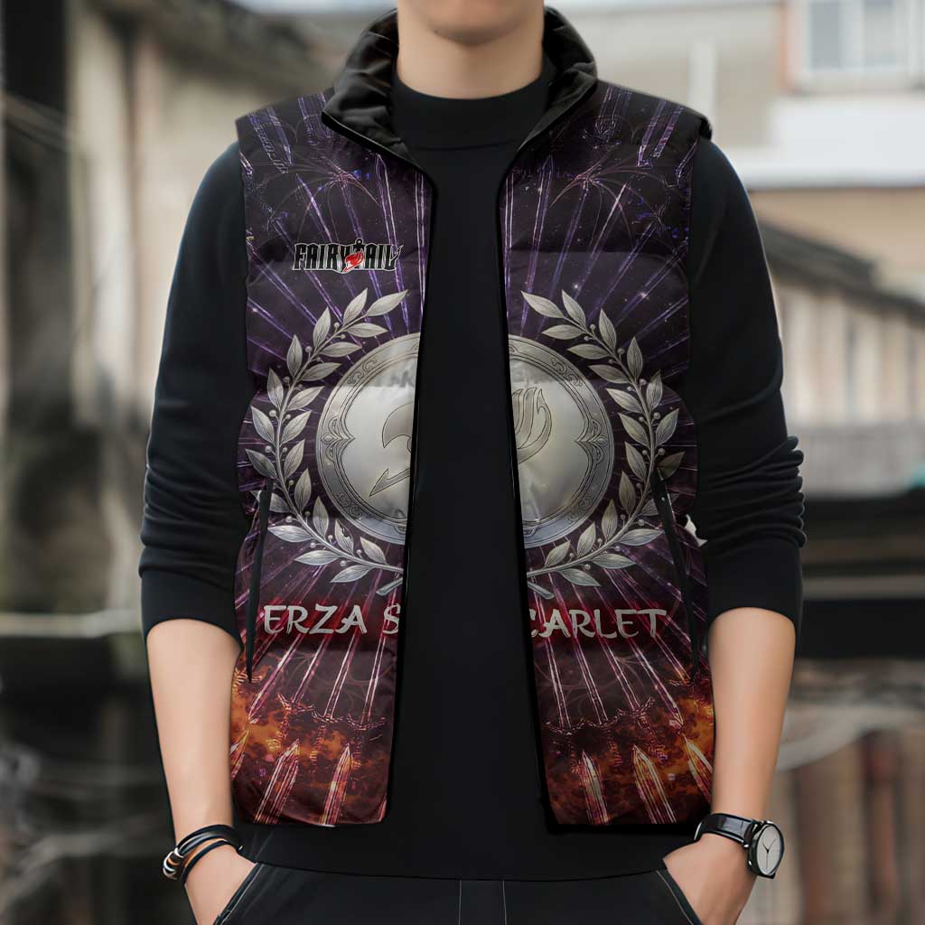 Erza Scarlet Fairy Tail Sleeveless Puffer Jacket Celestial Armor Anime Style with Radiant Winged Design