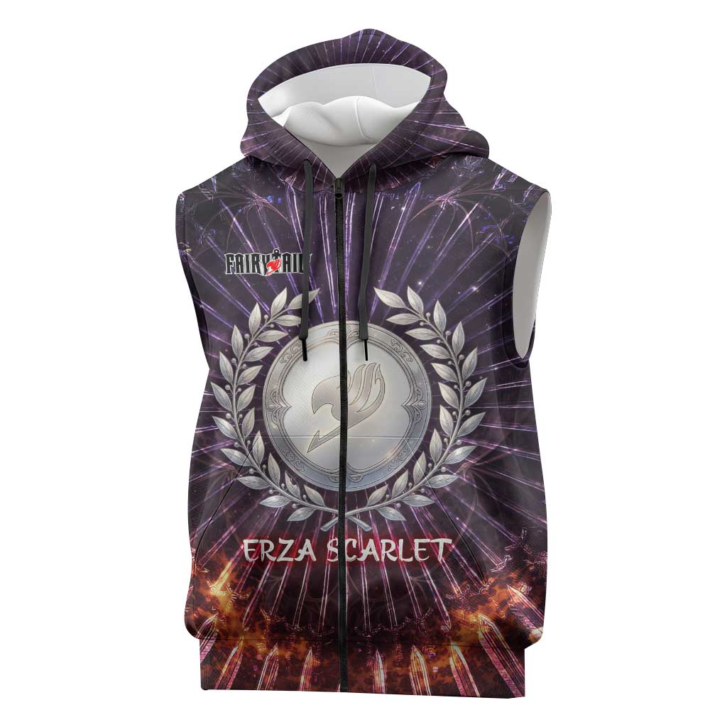 Erza Scarlet Fairy Tail Sleeveless Zip Hoodie Celestial Armor Anime Style with Radiant Winged Design