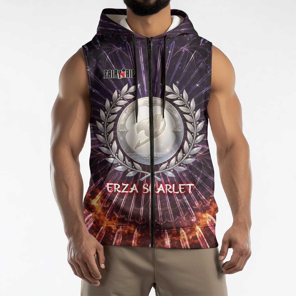 Erza Scarlet Fairy Tail Sleeveless Zip Hoodie Celestial Armor Anime Style with Radiant Winged Design