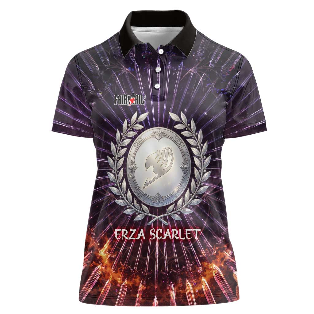 Erza Scarlet Fairy Tail Women Polo Shirt Celestial Armor Anime Style with Radiant Winged Design