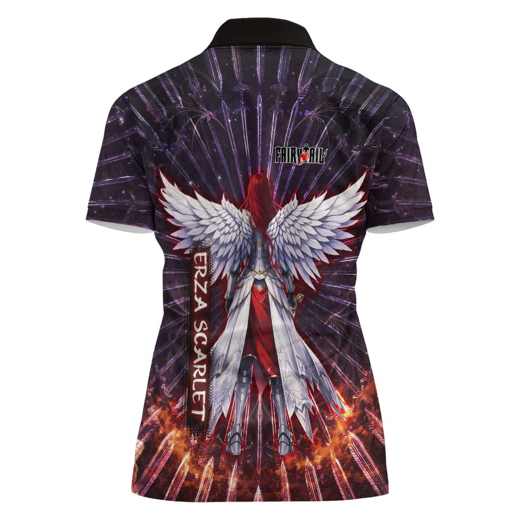 Erza Scarlet Fairy Tail Women Polo Shirt Celestial Armor Anime Style with Radiant Winged Design