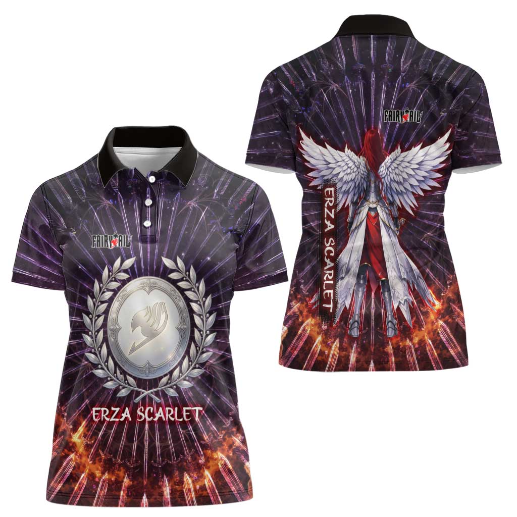 Erza Scarlet Fairy Tail Women Polo Shirt Celestial Armor Anime Style with Radiant Winged Design