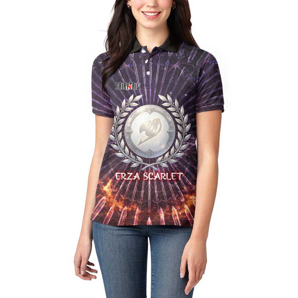 Erza Scarlet Fairy Tail Women Polo Shirt Celestial Armor Anime Style with Radiant Winged Design