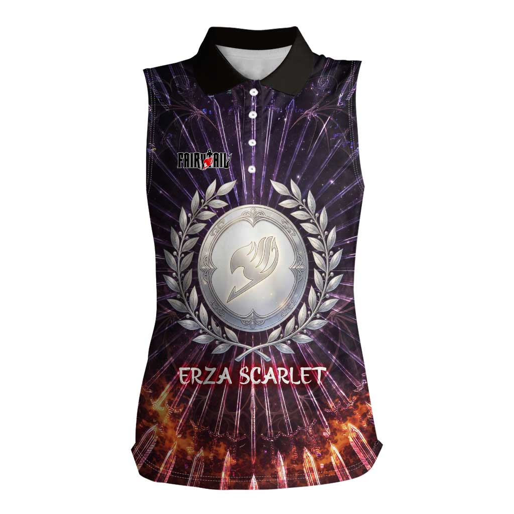 Erza Scarlet Fairy Tail Women Sleeveless Polo Shirt Celestial Armor Anime Style with Radiant Winged Design