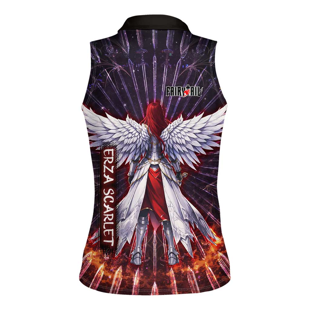 Erza Scarlet Fairy Tail Women Sleeveless Polo Shirt Celestial Armor Anime Style with Radiant Winged Design