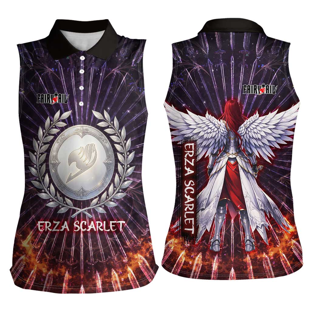 Erza Scarlet Fairy Tail Women Sleeveless Polo Shirt Celestial Armor Anime Style with Radiant Winged Design