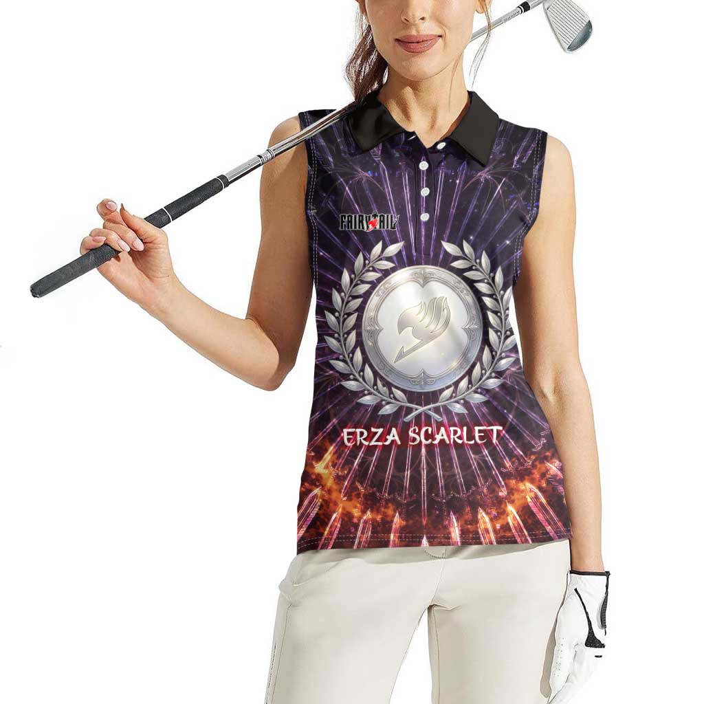 Erza Scarlet Fairy Tail Women Sleeveless Polo Shirt Celestial Armor Anime Style with Radiant Winged Design