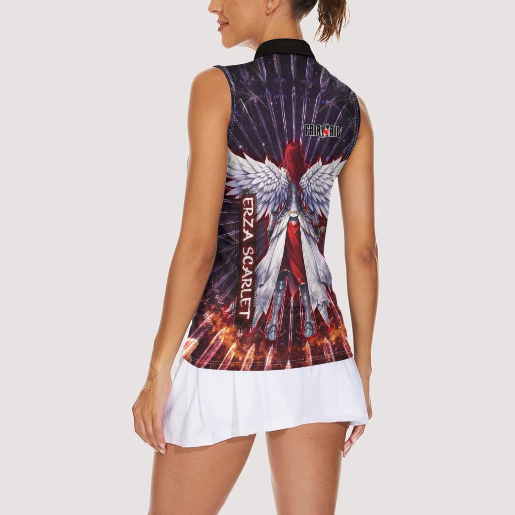 Erza Scarlet Fairy Tail Women Sleeveless Polo Shirt Celestial Armor Anime Style with Radiant Winged Design