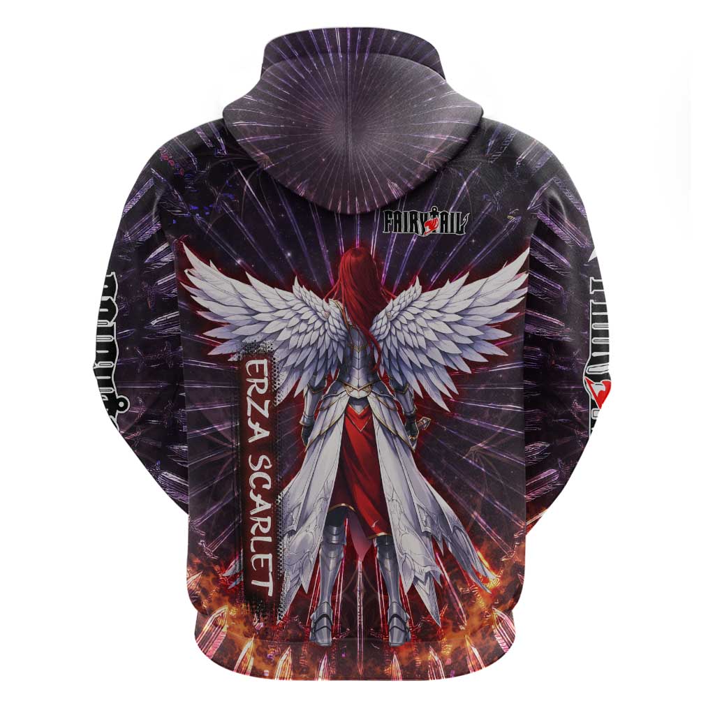 Erza Scarlet Fairy Tail Zip Hoodie Celestial Armor Anime Style with Radiant Winged Design