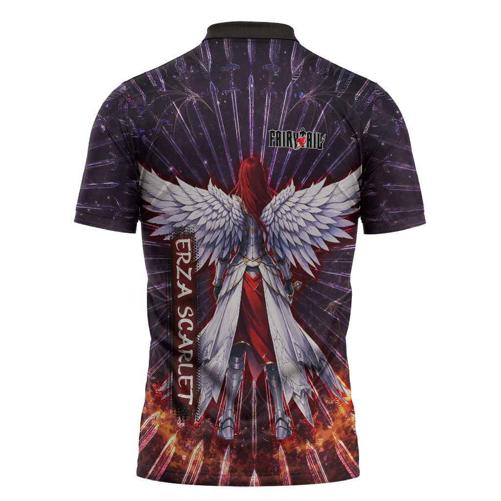 Erza Scarlet Fairy Tail Zipper Polo Shirt Celestial Armor Anime Style with Radiant Winged Design