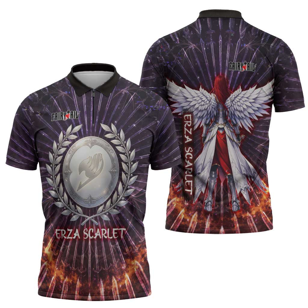Erza Scarlet Fairy Tail Zipper Polo Shirt Celestial Armor Anime Style with Radiant Winged Design