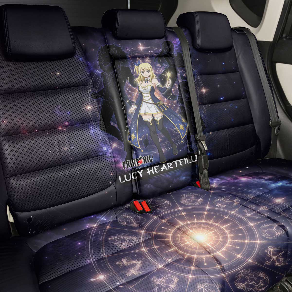 Lucy Heartfilia Fairy Tail Back Car Seat Cover Celestial Spirit Anime Style with Zodiac Key Magic