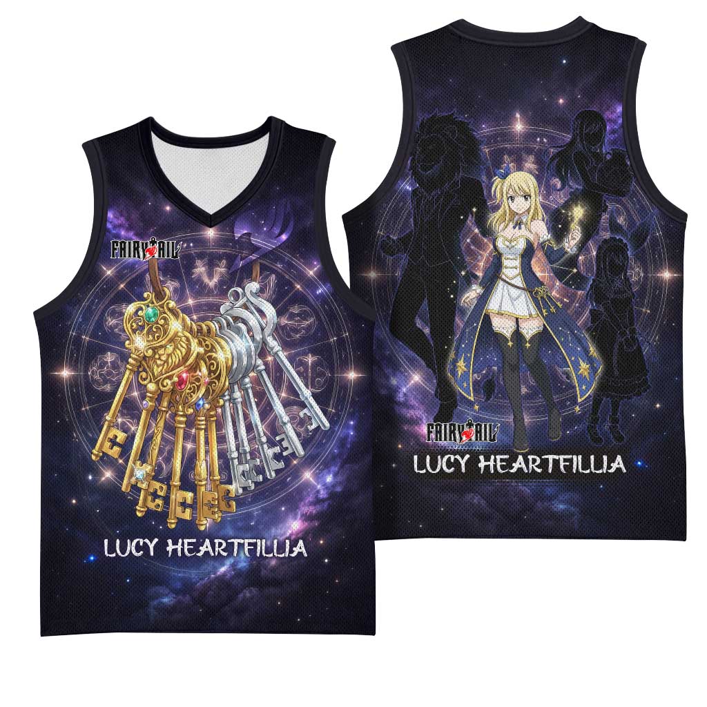 Lucy Heartfilia Fairy Tail Basketball Jersey Celestial Spirit Anime Style with Zodiac Key Magic