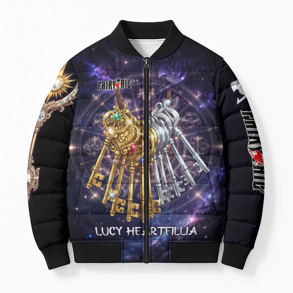 Lucy Heartfilia Fairy Tail Bomber Puffer Jacket Celestial Spirit Anime Style with Zodiac Key Magic