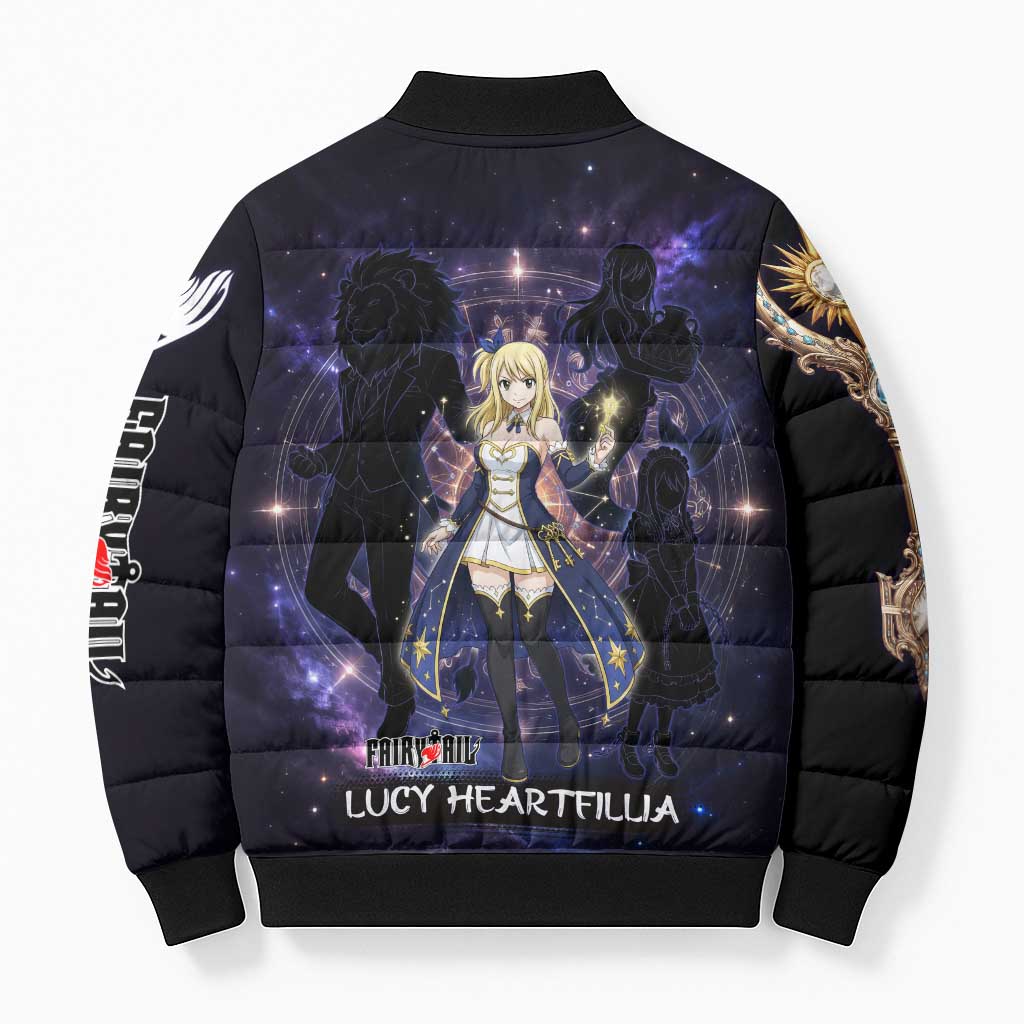 Lucy Heartfilia Fairy Tail Bomber Puffer Jacket Celestial Spirit Anime Style with Zodiac Key Magic